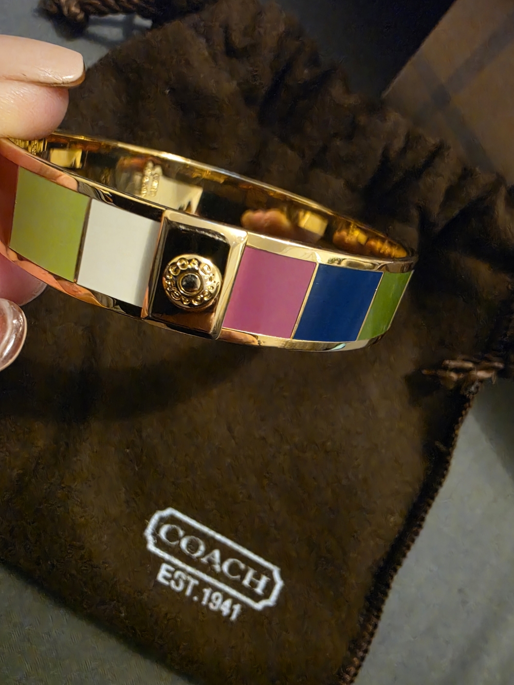 Coach Gold-Tone Multicolor Enamel Panel Bangle